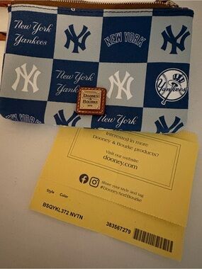 Dooney & Bourke Navy and Light Blue New York Yankees Checker Wristlet